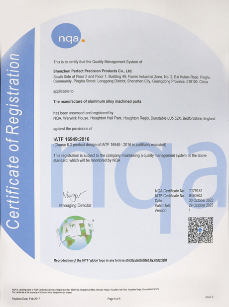 Cina Shenzhen Perfect Precision Product Co., Ltd. Certificazioni